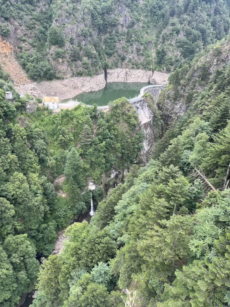 Beautiful dam viewed from the hanging bridge in the sky