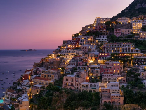 Stunning Night View of Positano from Our A Day in Positano Vacation by Tour Italy Now