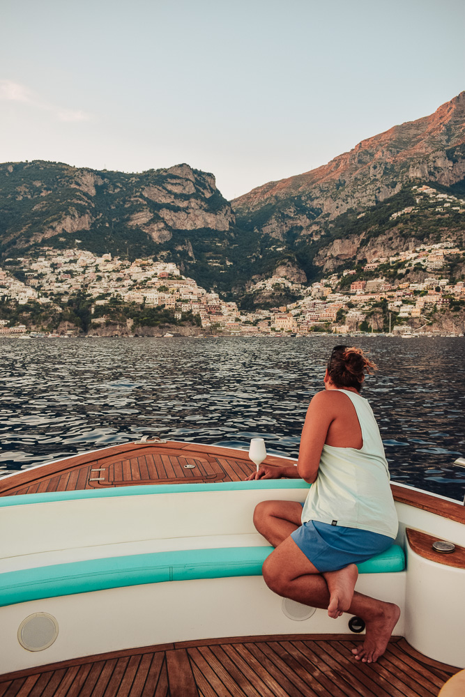 My boyfriend enjoying the view over Positano during our private sunset cruise