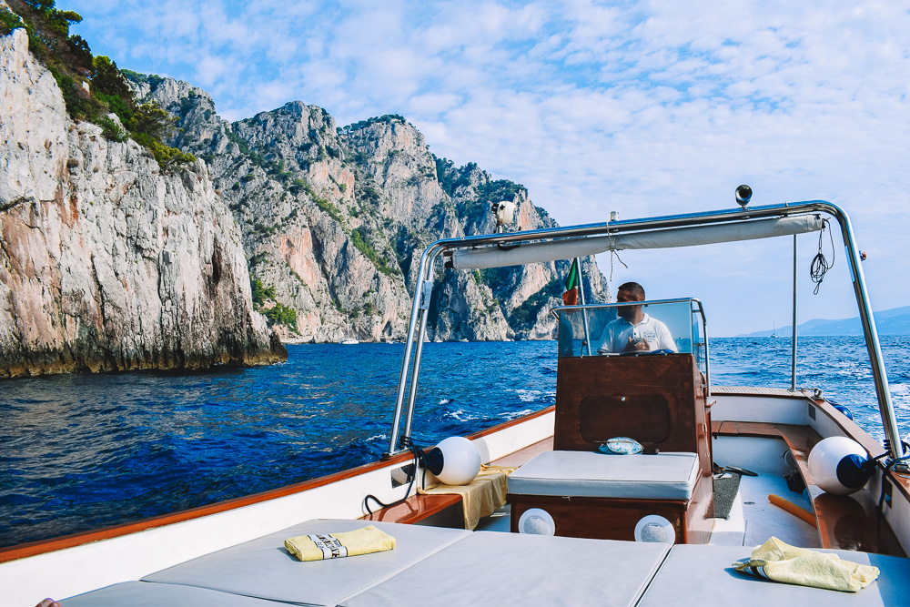 Cruising along the coast of Capri during our boat tour