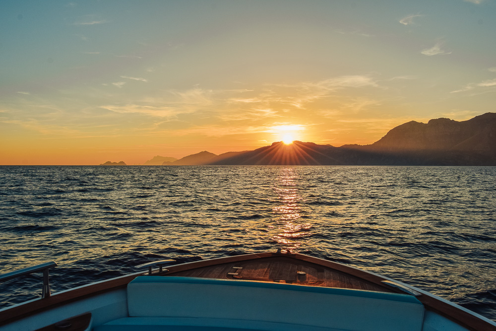 Enjoying the sunset during our private Positano boat tour