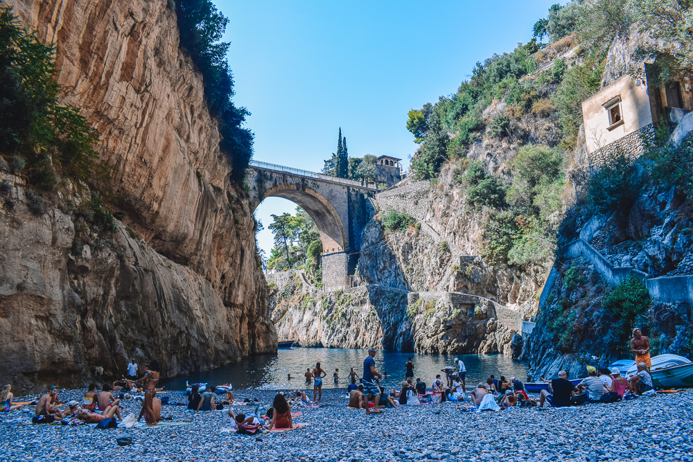 The famous Fiordo di Furore beach in Amalfi Coast, Italy - a popular stop on many Positano boat tours