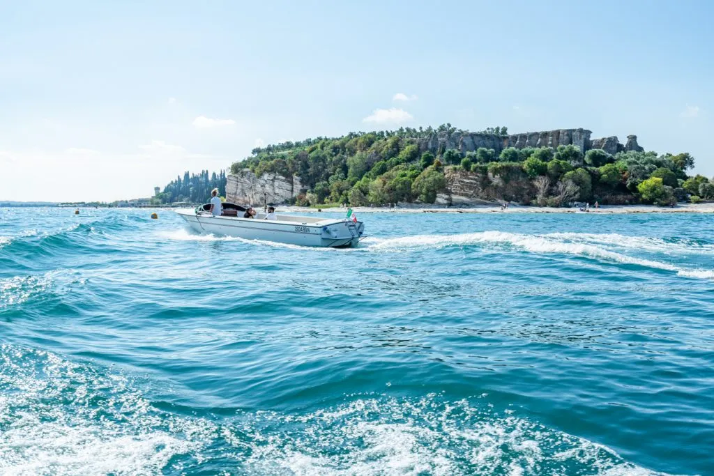 Views of Lake Garda from a boat tour in Sirmione, Italy