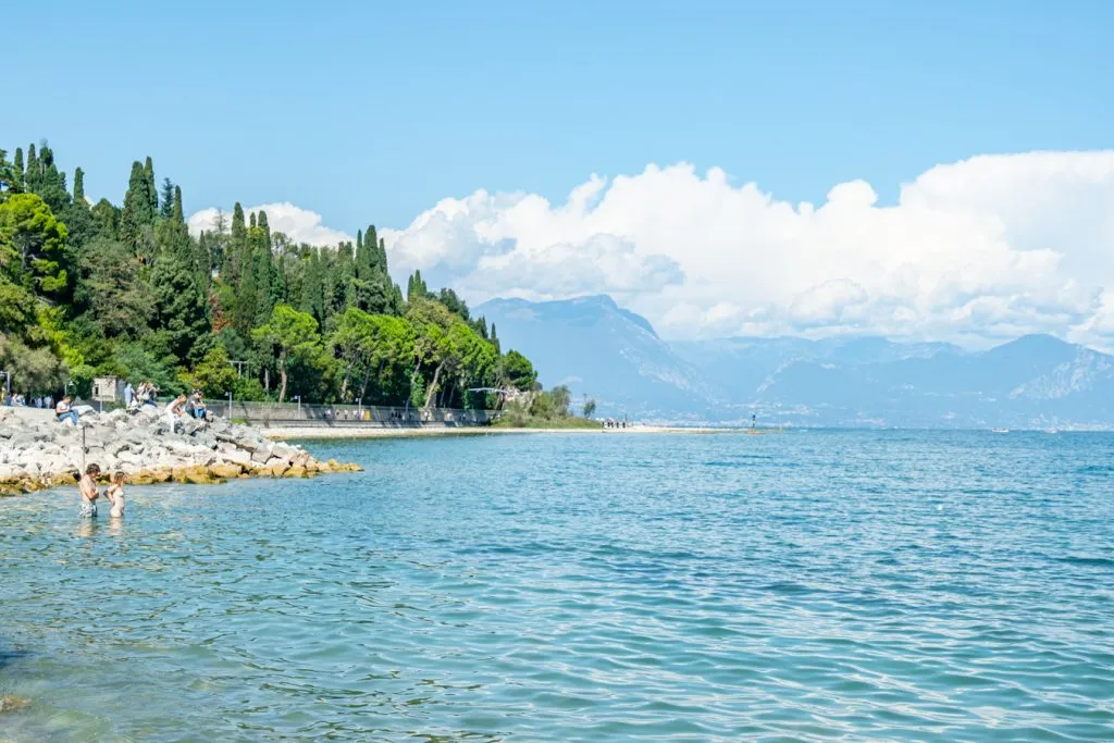 A view of Lake Garda taken from one of the beaches in Sirmione, Italy