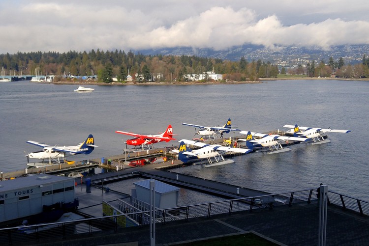 Float planes docked in Vancouver Harbour Airport