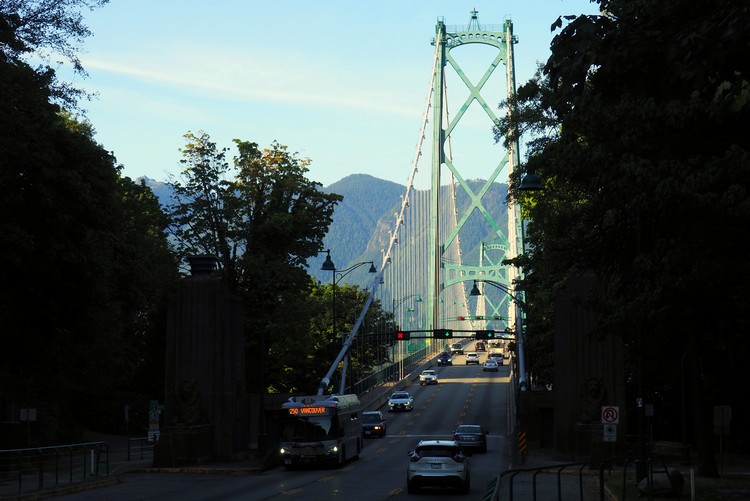 Lions Gate Bridge viewed from the southern side facing North Vancouver BC