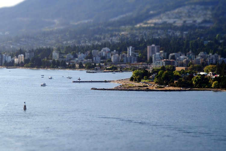 Ambleside Beach Park view from Lions Gate Bridge in West Vancouver