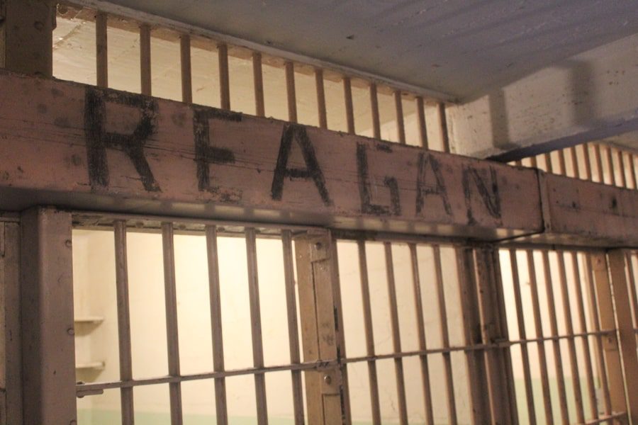 'REAGAN' written over a cell in Alcatraz during the Native American occupation.