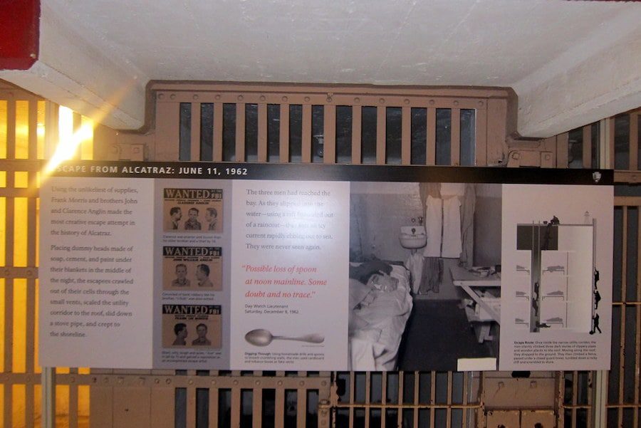 Interpretive signage detailing the June 11, 1962, escape from Alcatraz prison.