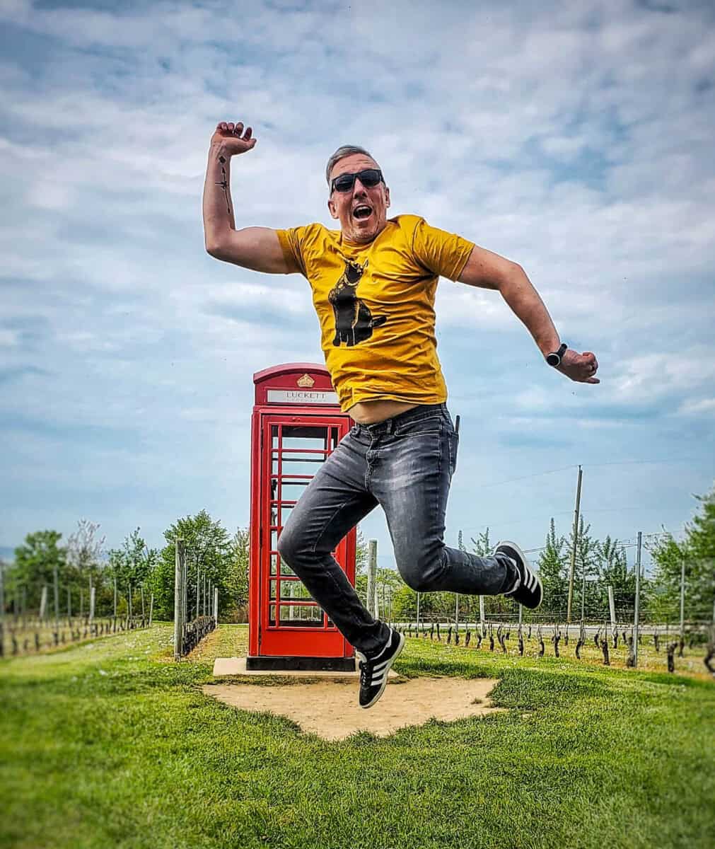 Phone Booth Jump at Luckett Vineyards