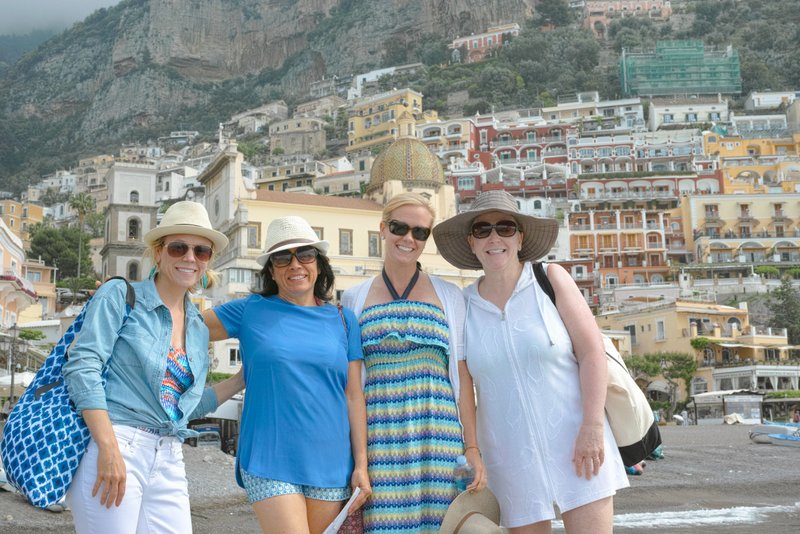 Our elegant ladies at Positano's harbor waiting for the hydrofoil to Capri.