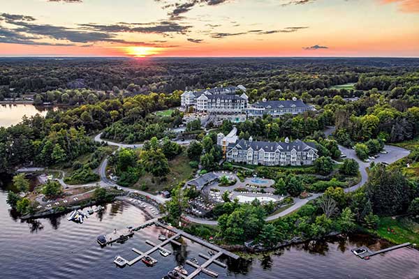 ToDoOntario - JW Marriott the Rosseau Muskoka, sunset aerial shot