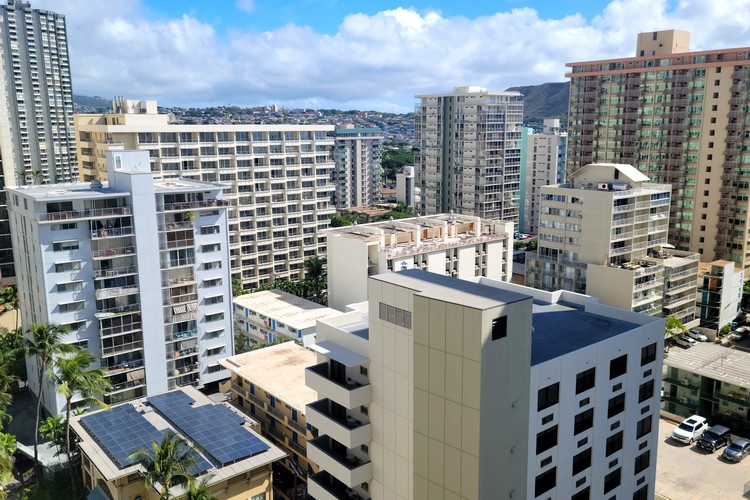 Residential buildings at Waikiki Beach in Honolulu, Oahu