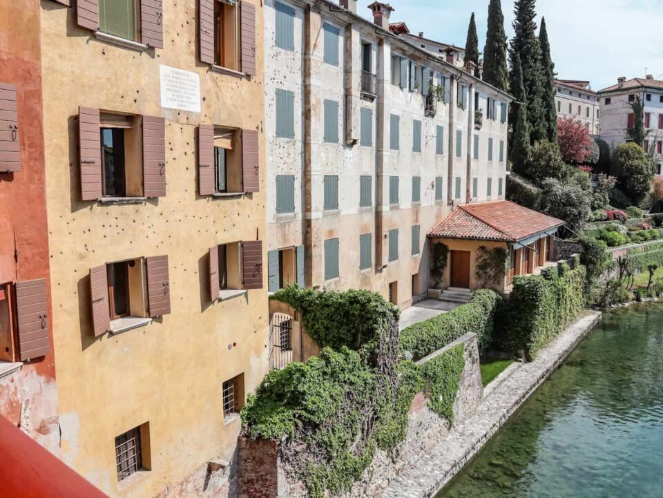 Building with bullet holes from World War I in Bassano del Grappa