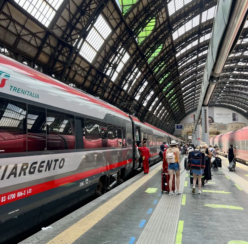 trentitalia high speed train in milano centrale station, as seen when traveling italy by train