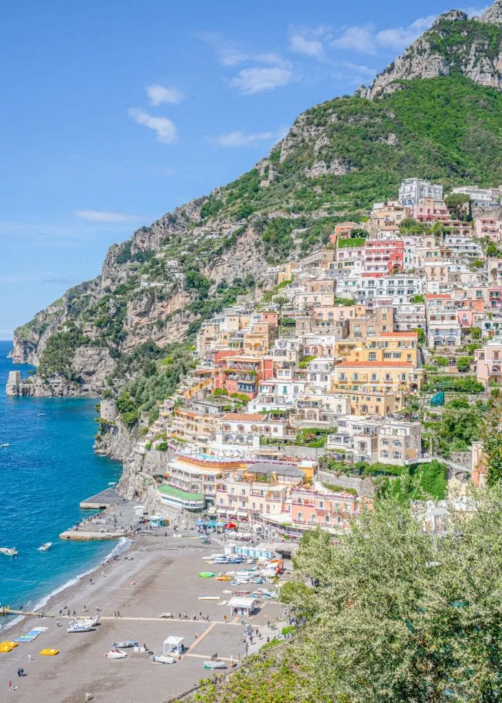 View of Positano from above on the Amalfi Coast, a classic Italian honeymoon destination