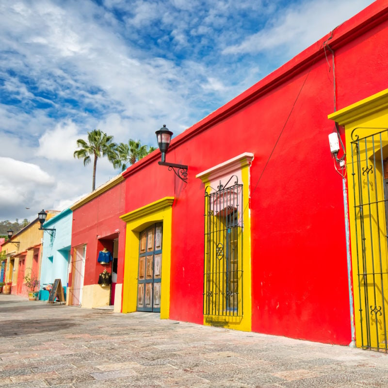 Vibrant red building in Oaxaca