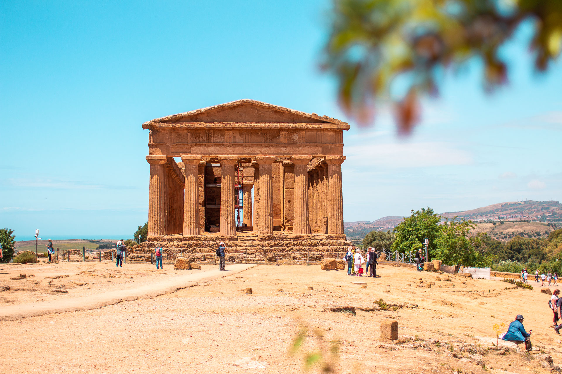 An ancient temple bathed in sunlight.