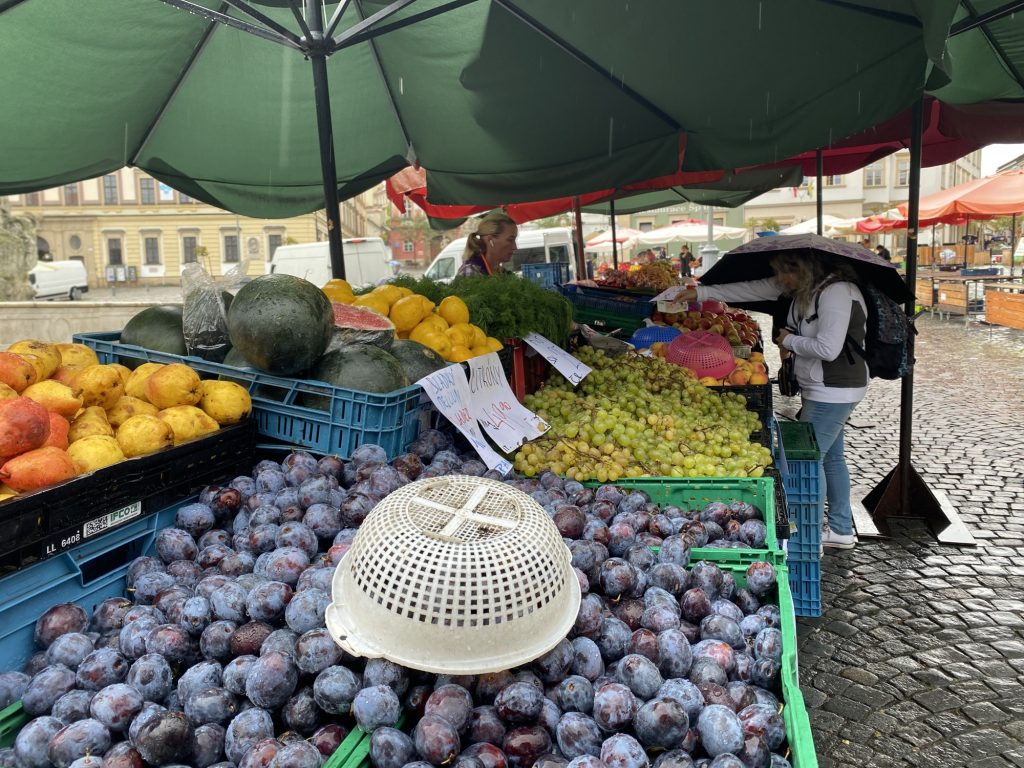 Fresh produce at the Cabbage Market Zelňák in Brno, Czech Republic