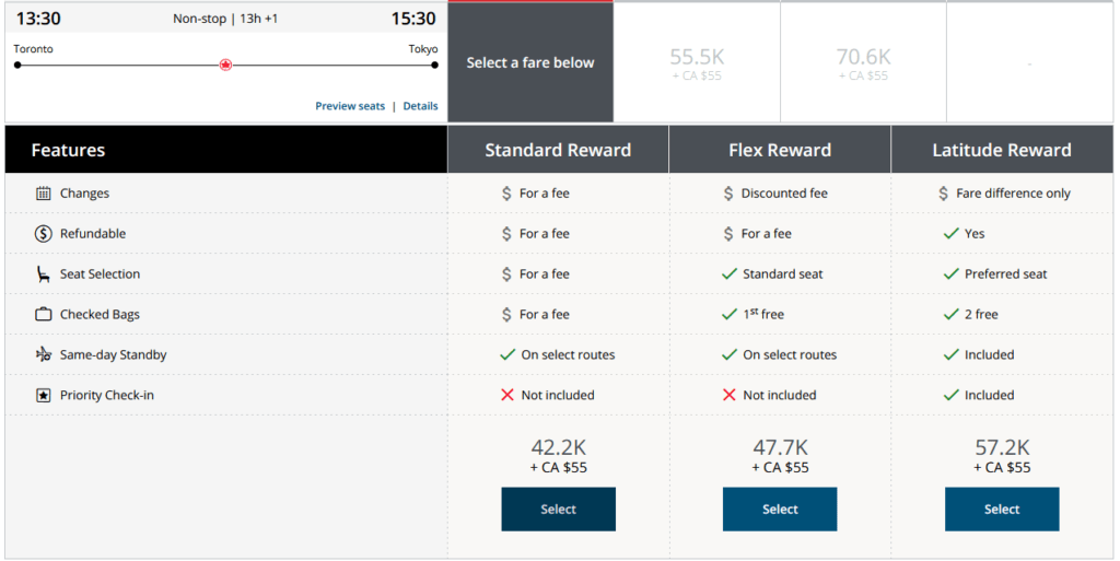 eUpgrades on Aeroplan (Toronto - Tokyo)