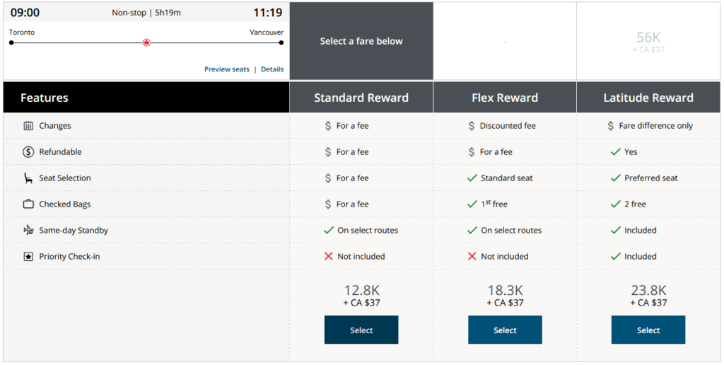 eUpgrades on Aeroplan (Toronto - Vancouver)