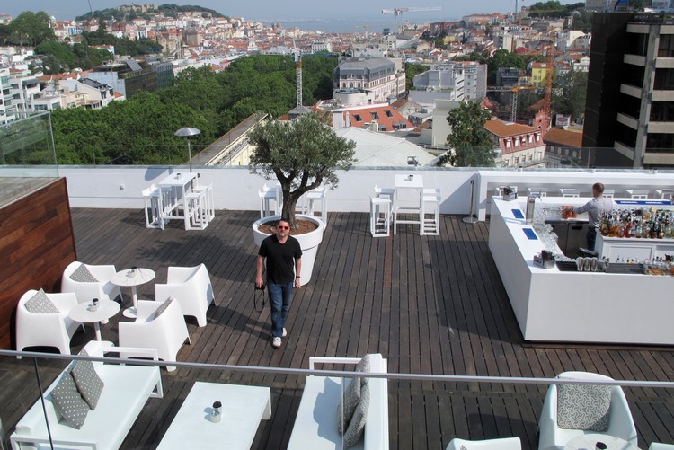 Sky bar with a view of Lisbon, Portugal