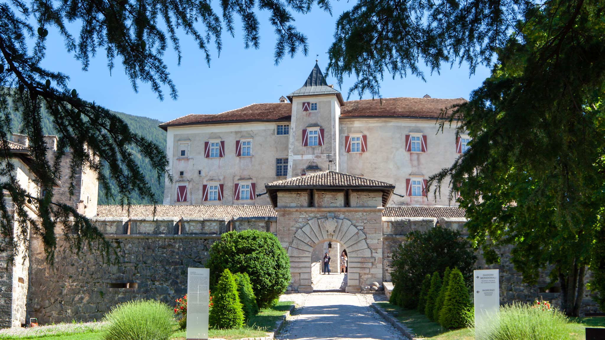 Castel Thun framed by trees