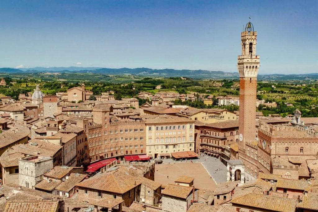 Piazza del Campo in Siena as seen from above. Siena is one of the top destinations in Italy.