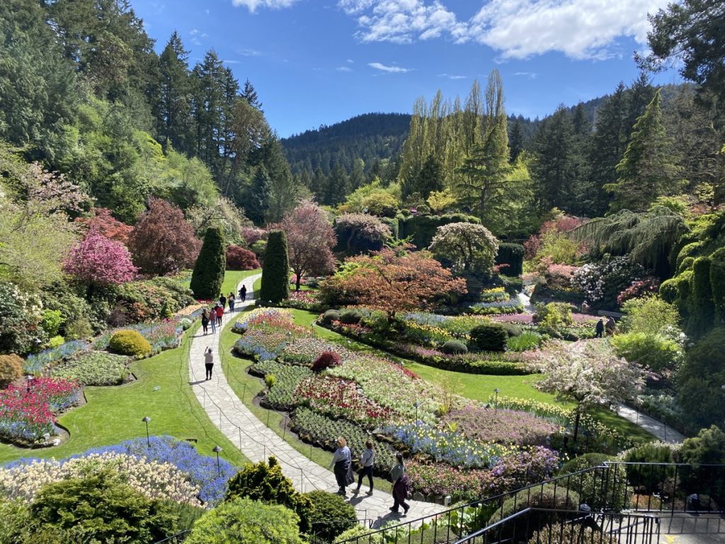 The famous sunken gardens at the Butchart Gardens in Victoria on Vancouver Island