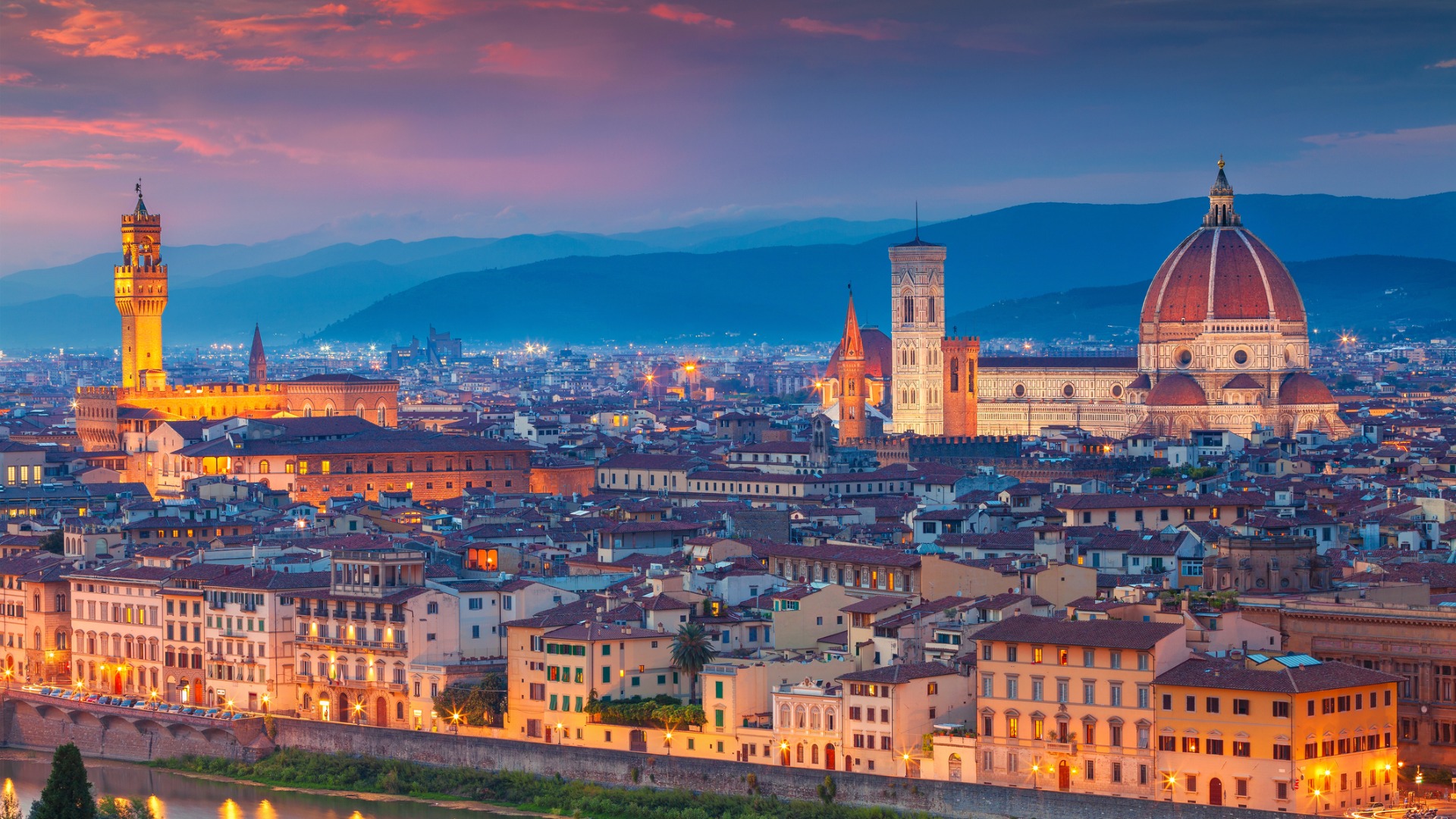 A stunning panoramic view of Florence at dusk.