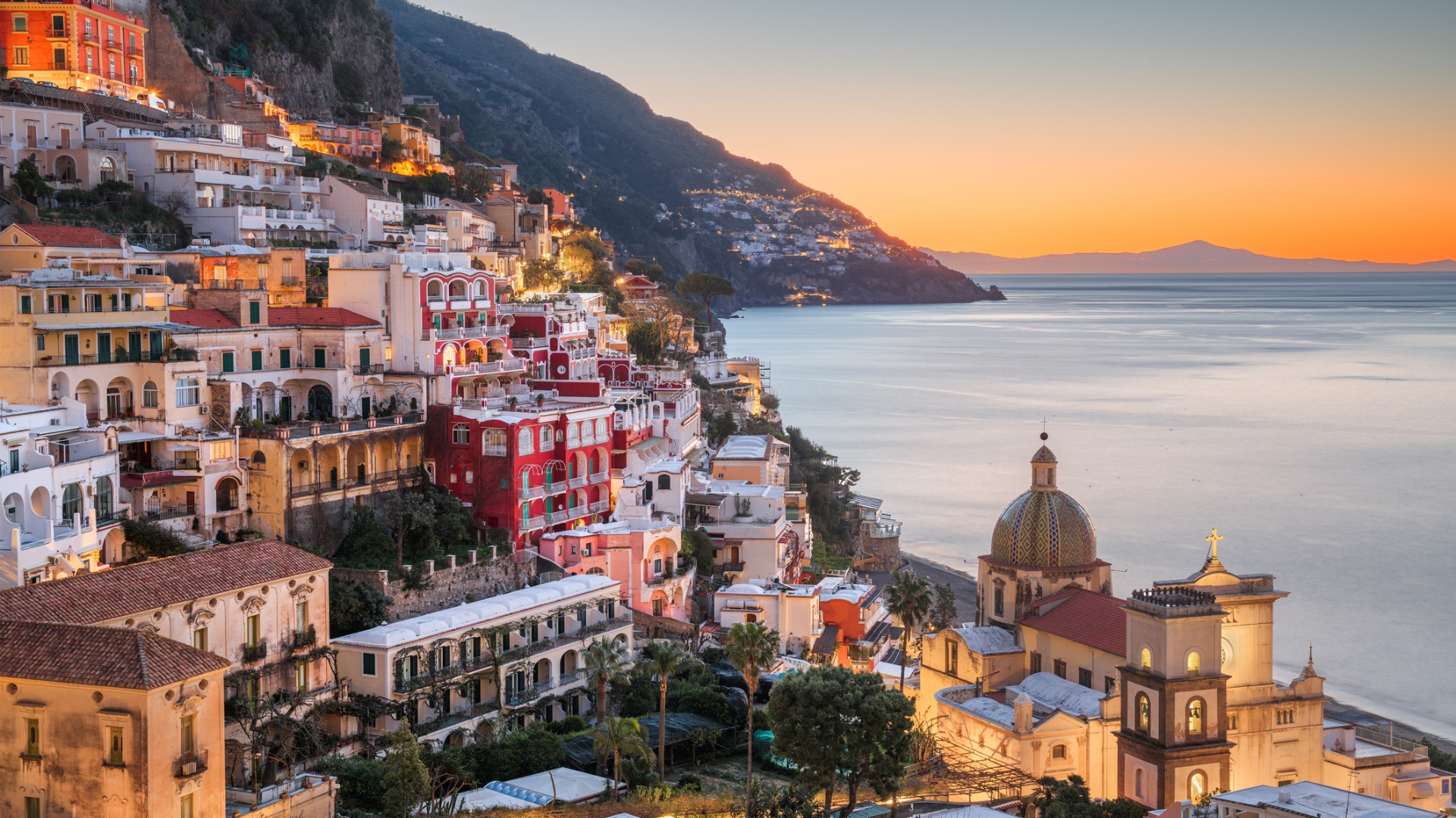 A breathtaking view of Positano at sunset.