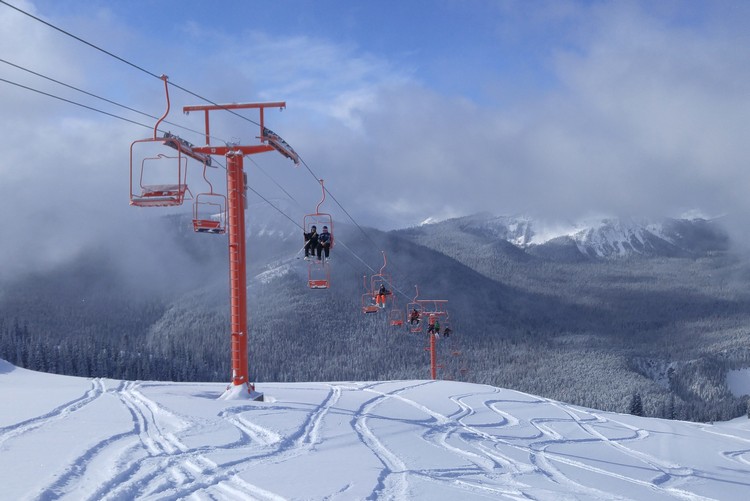 Chair lift at Manning Park Ski Resort in British Columbia. Powder day at Manning Park, best ski resorts near Vancouver BC