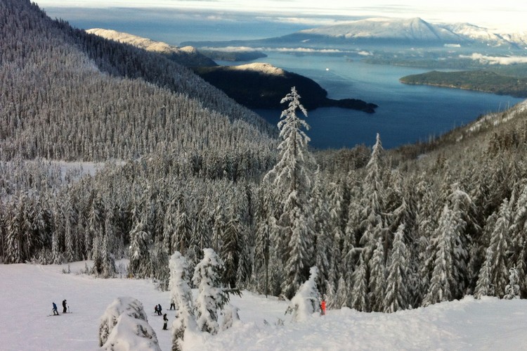 View of Howe Sound from Cypress Mountain ski hill, best ski resorts near Vancouver Canada