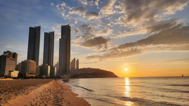 Haeundae Beach at sunset in Busan, Korea