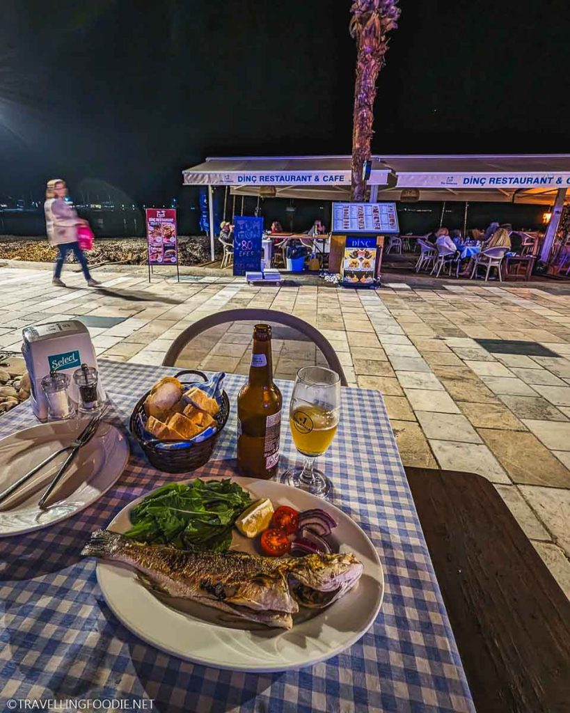 Seafood and Beer at Dinc Restaurant and Cafe in Bodrum Turkey