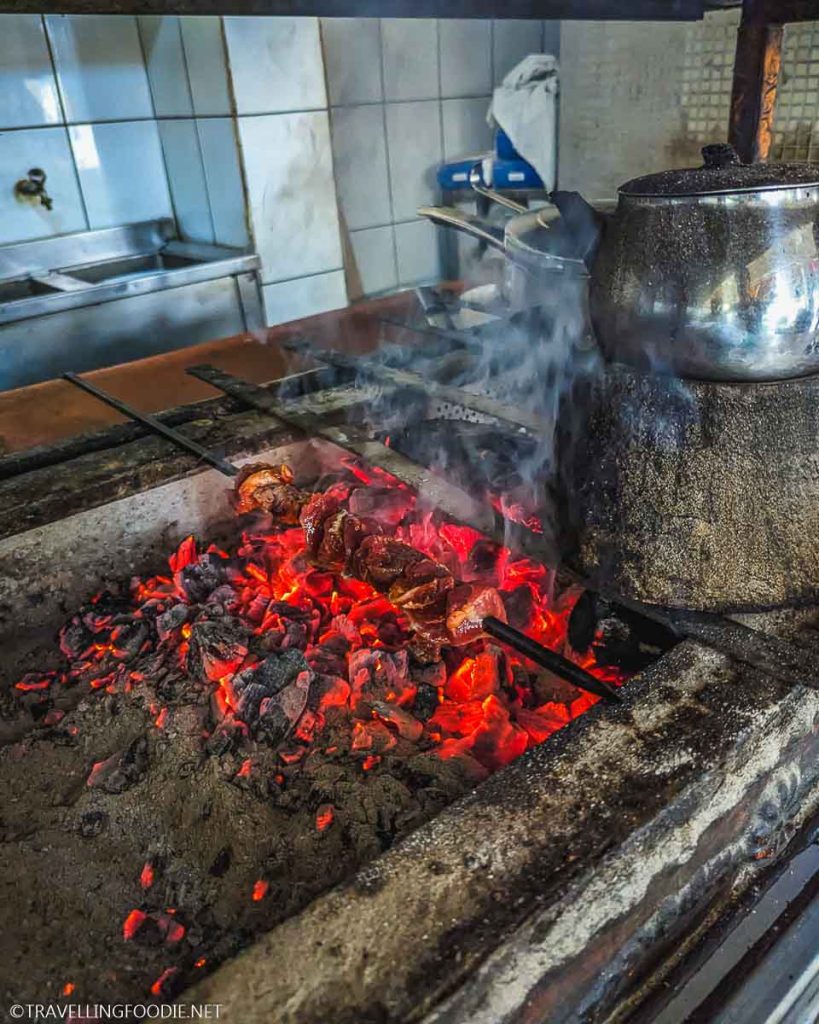 Grilling Lamb Shish on Charcoal at Yeni Bodrum Ocakbasi in Turkey