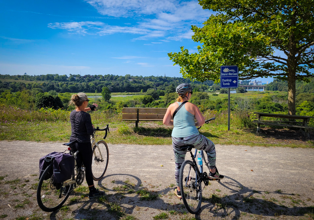 Kat and Vicky from Changing Gears Adventures overlooking Goderich, photo by Paul McGrath