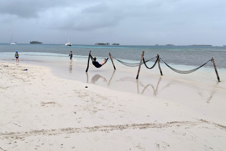 Beach hammocks on Yanis Island in the San Blas Islands, Panama