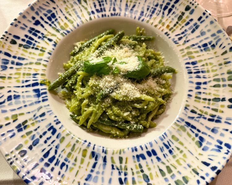 Pesto pasta at Trattoria Tre Torri. Photo by Isabella Miller 