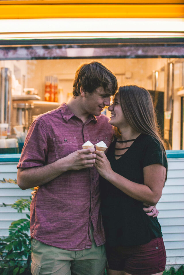 A couple enjoying ice cream together