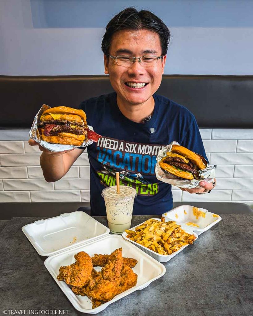 Travelling Foodie Raymond Cua with Burgers, Fries, Chicken Tenders and Milkshake at GC Burger in Mississauga