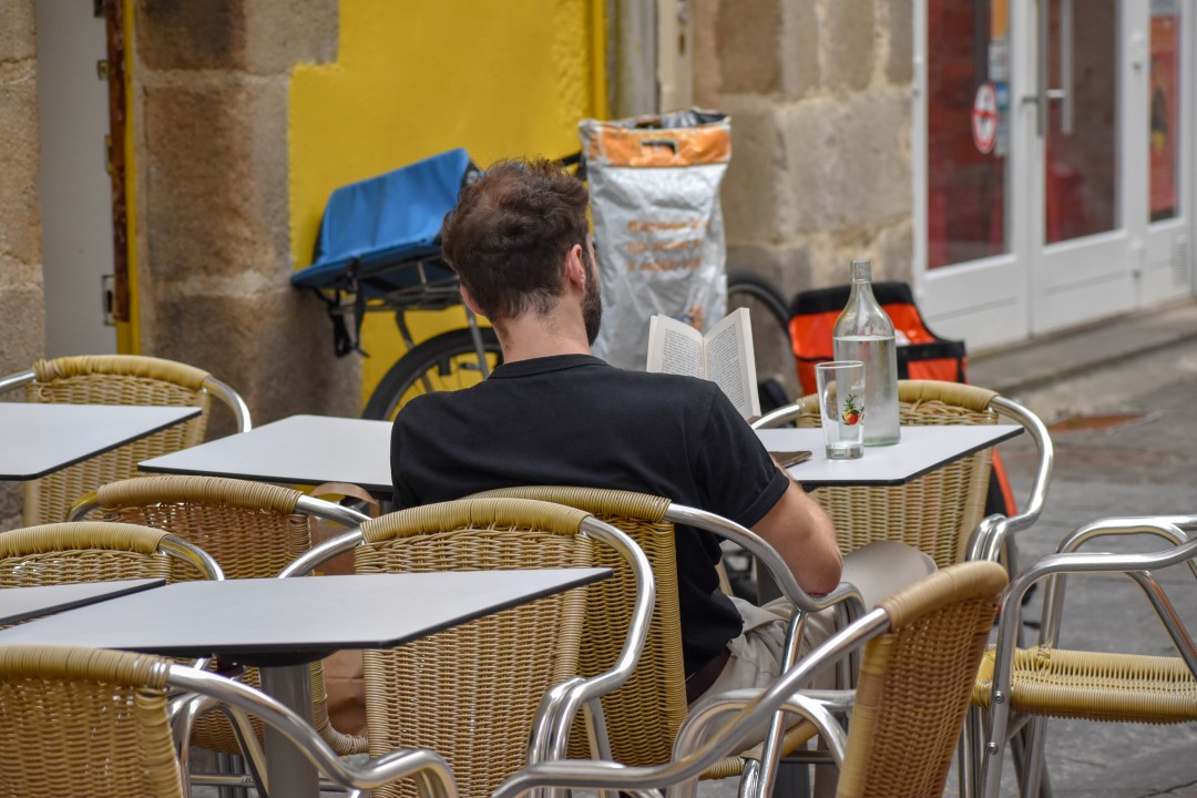 French citizens dining and enjoying drinks, late August 2024, downtown Nantes