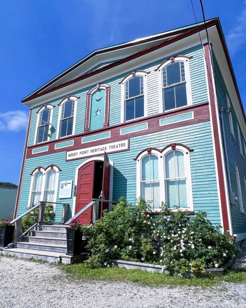 blue theatre building in woody point newfoundland