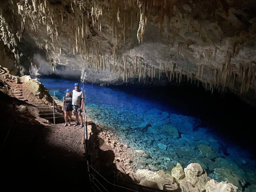 View of the pool at the Gruta Do Lago Azul Natural Monument 