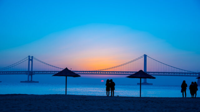 Gwangalli Beach in Busan at sunset