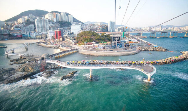 Aerial view of Songdo Beach from the cable car