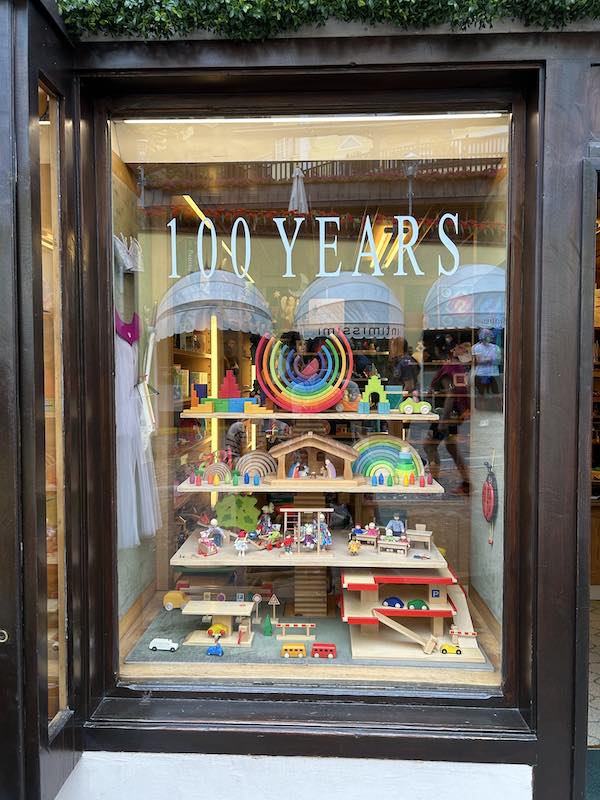 Shop window in Ortisei filled with wooden toys