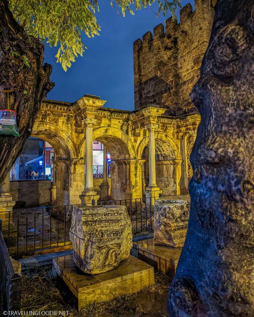 Hadrian's Gate at Night in Antalya, Turkey