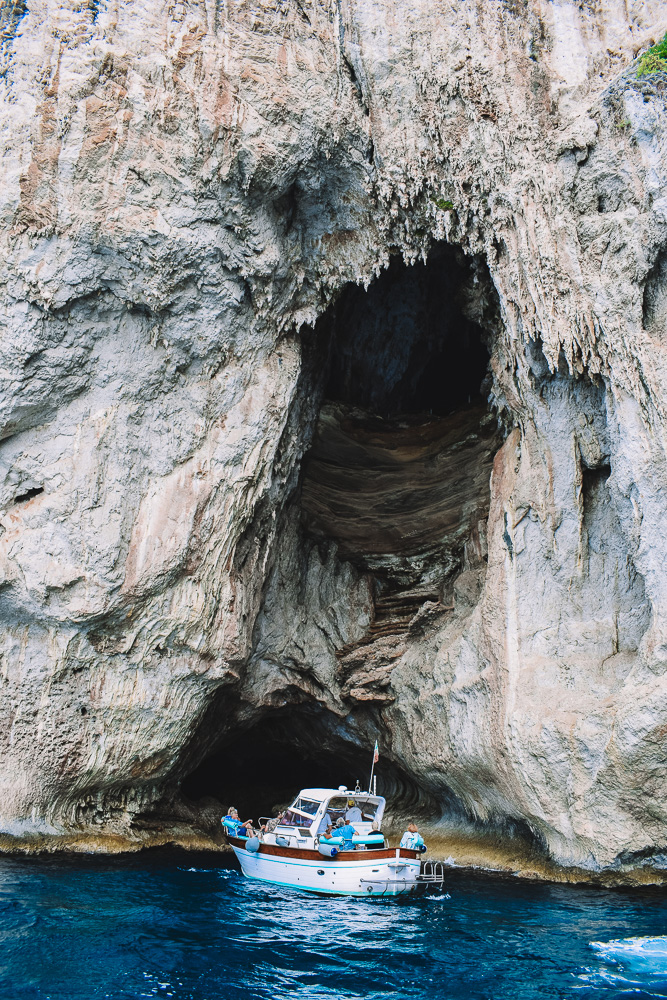 Exploring the hidden grottoes of Capri during our boat trip