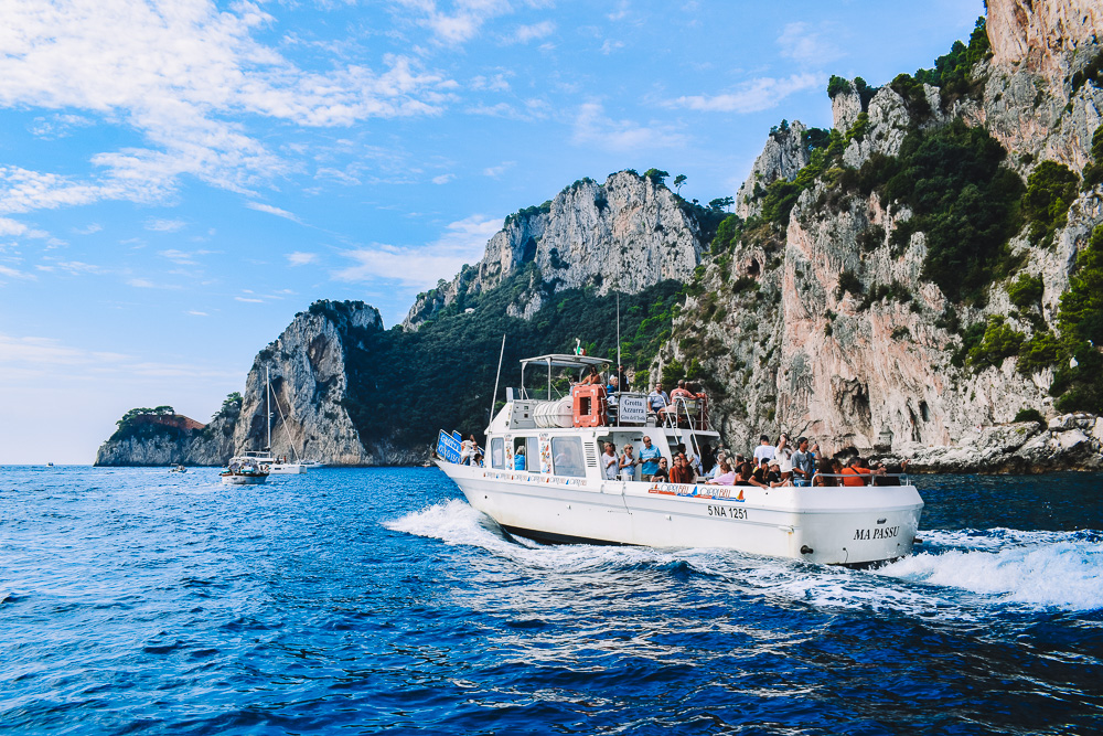 One of the many boat tours in Capri, Italy